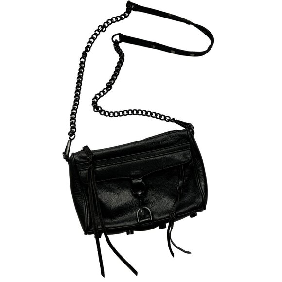 Rebecca Minkoff Black Leather Crossbody Partial Chain Link Shoulder Strap - Picture 3 of 16